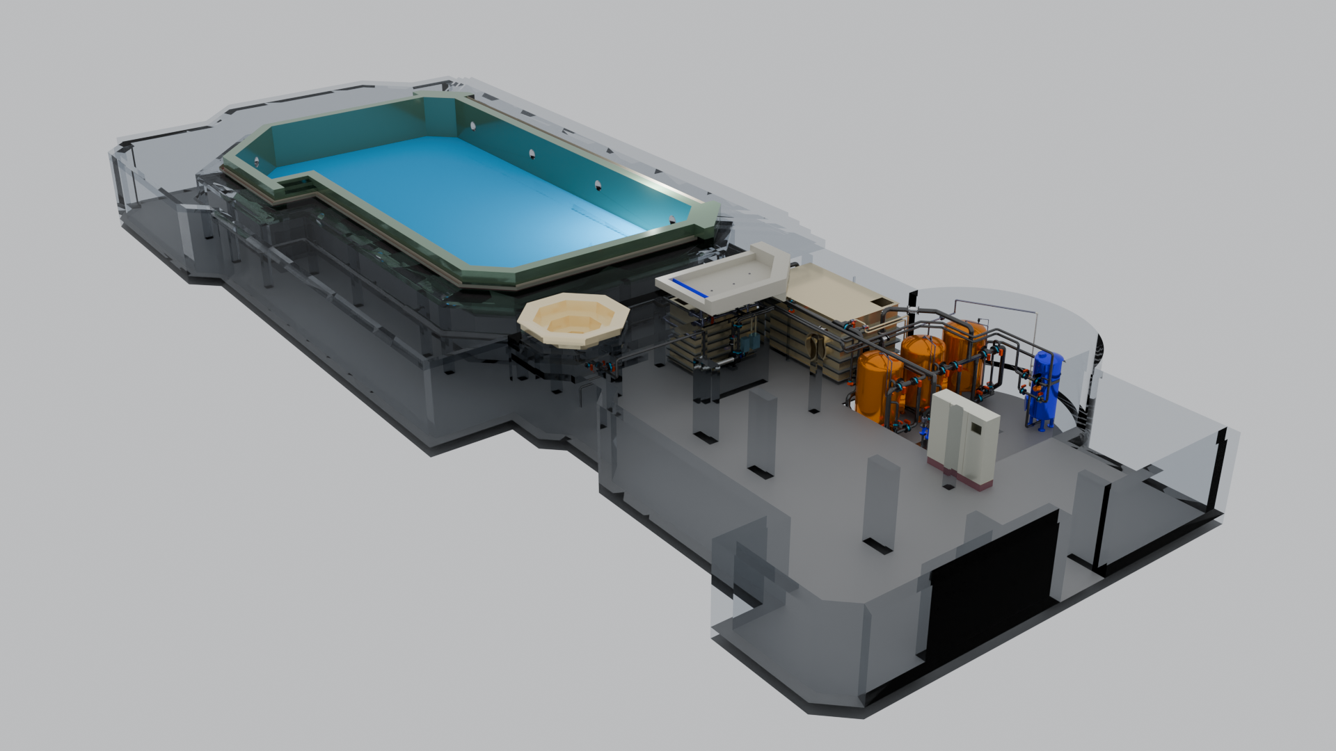 3D-Modell des privaten Hallenbads (NRW): Vorschaubild der Badewassertechnik